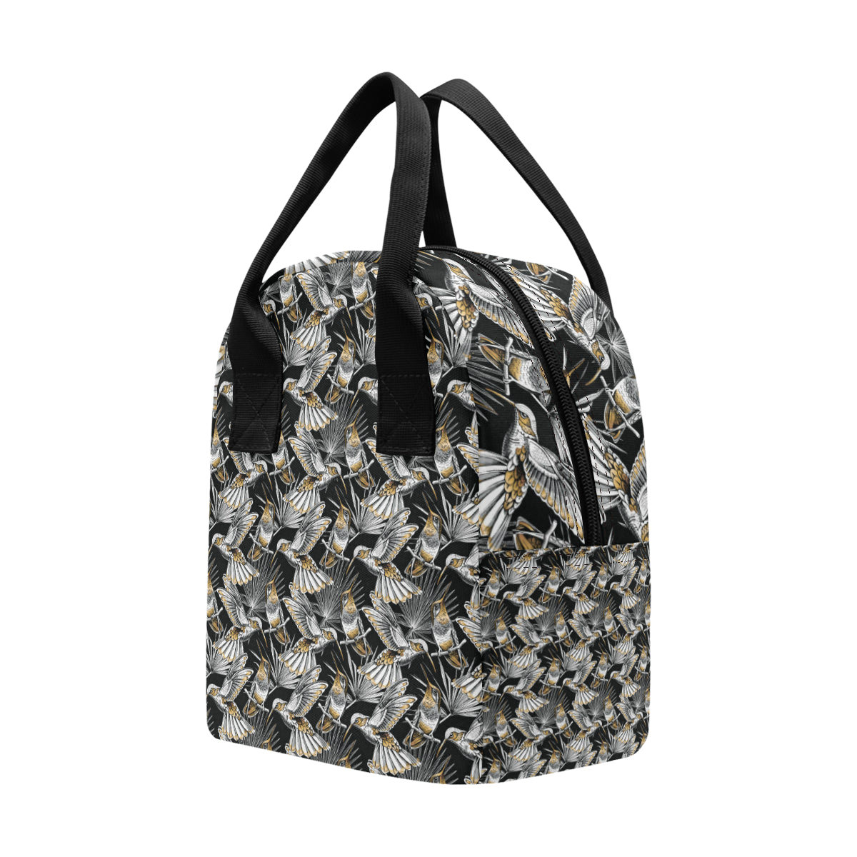 Hummingbird Gold Design Themed Print Insulated Lunch Bag