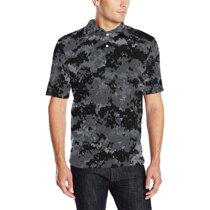 ACU Digital Black Camouflage Men Polo Shirt