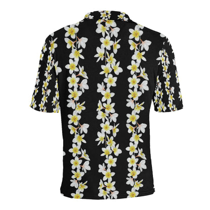 White Plumeria Pattern Print Design PM08 Men Polo Shirt