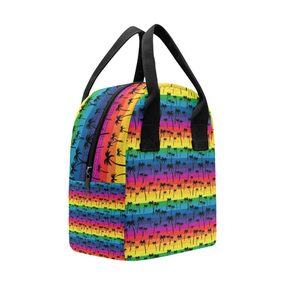 Palm Tree Rainbow Themed Print Insulated Lunch Bag