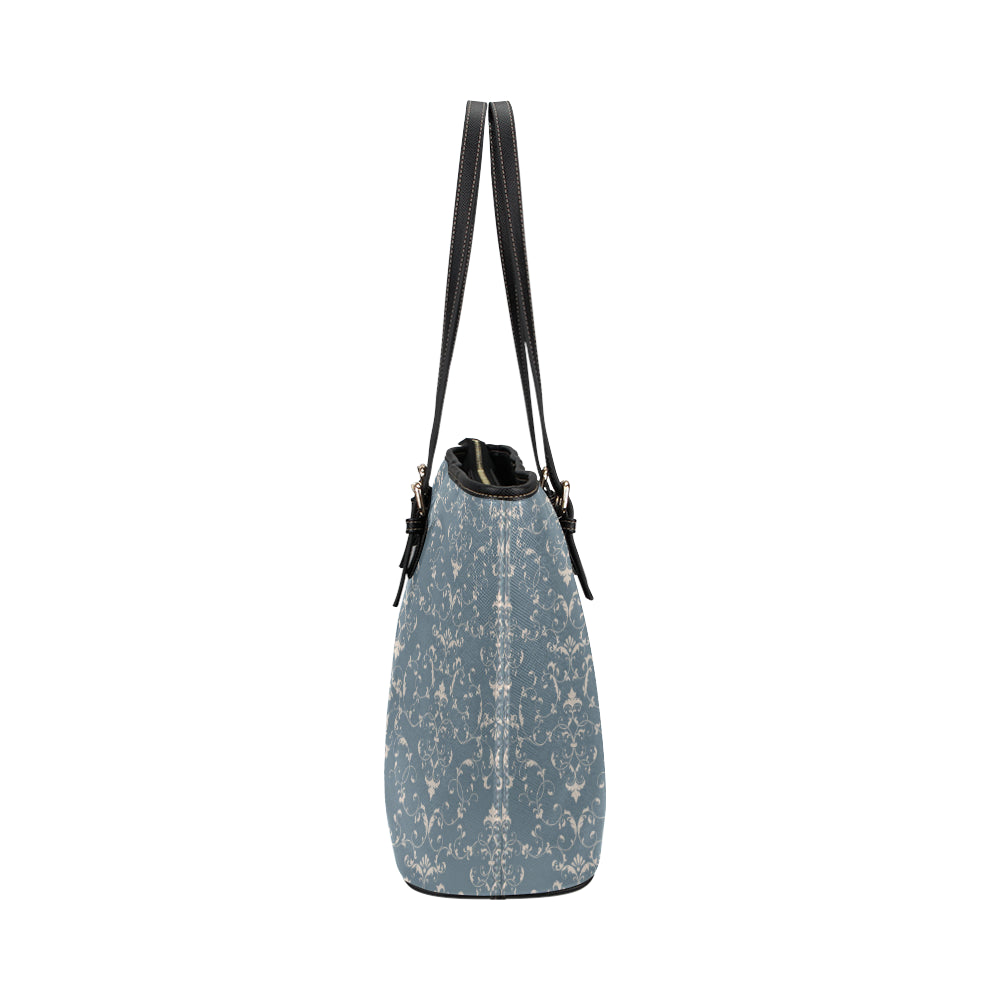 Damask Elegant Teal Print Pattern Leather Tote Bag