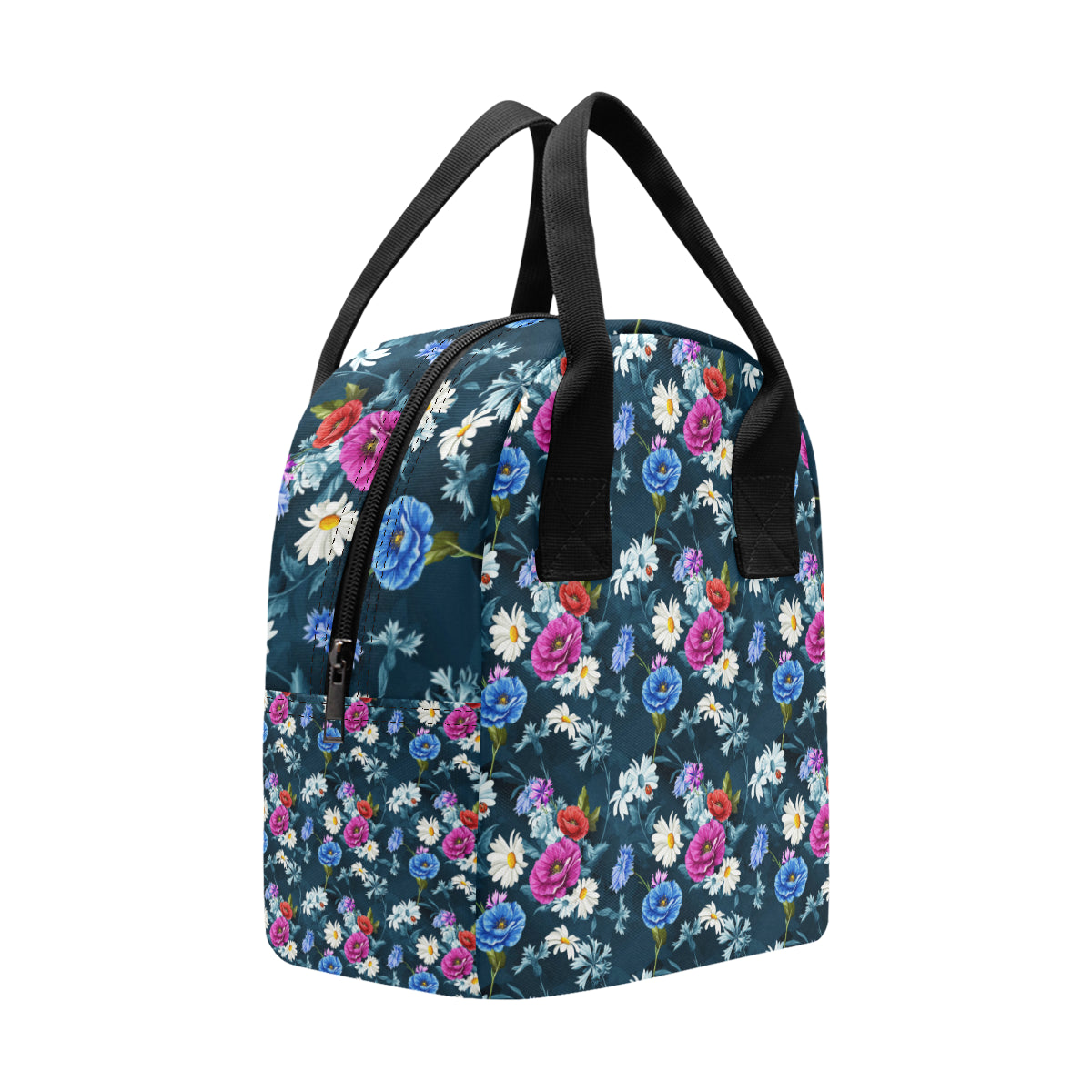 Floral Blue Themed Print Insulated Lunch Bag