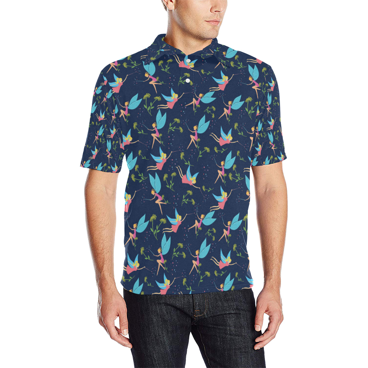 Fairy with flower Print Pattern Men Polo Shirt