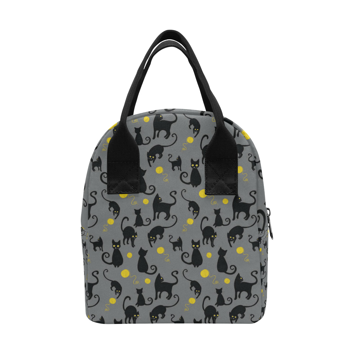 Black Cat Yellow Yarn Print Pattern Insulated Lunch Bag