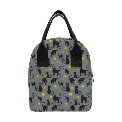Black Cat Yellow Yarn Print Pattern Insulated Lunch Bag