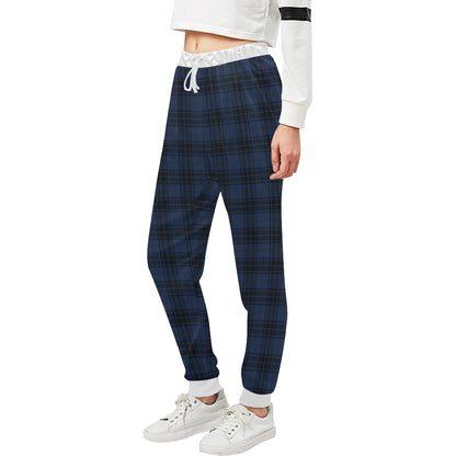 Navy Blue Tartan Plaid Pattern Unisex Sweatpants