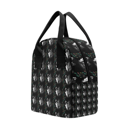 Wolf Black Dream Catcher Design Print Insulated Lunch Bag
