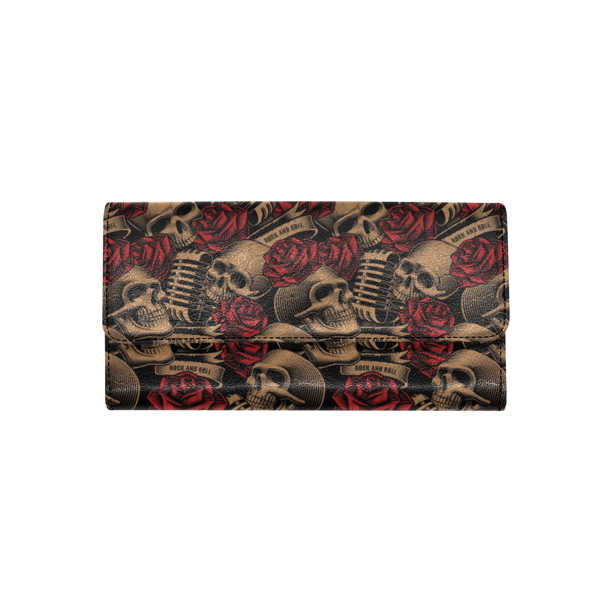 Microphone Skull Rose Pattern Print Design 02 Women's Trifold Wallet