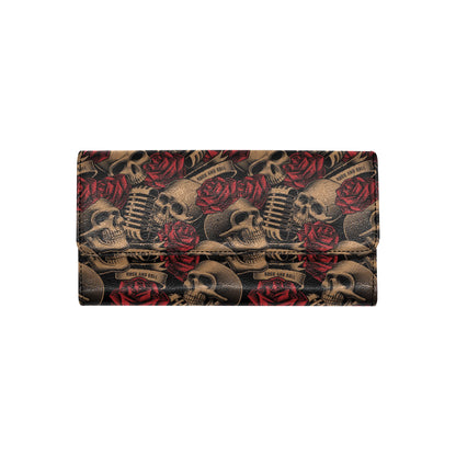 Microphone Skull Rose Pattern Print Design 02 Women's Trifold Wallet