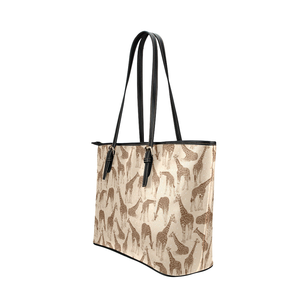 Giraffe Pattern Design Print Leather Tote Bag
