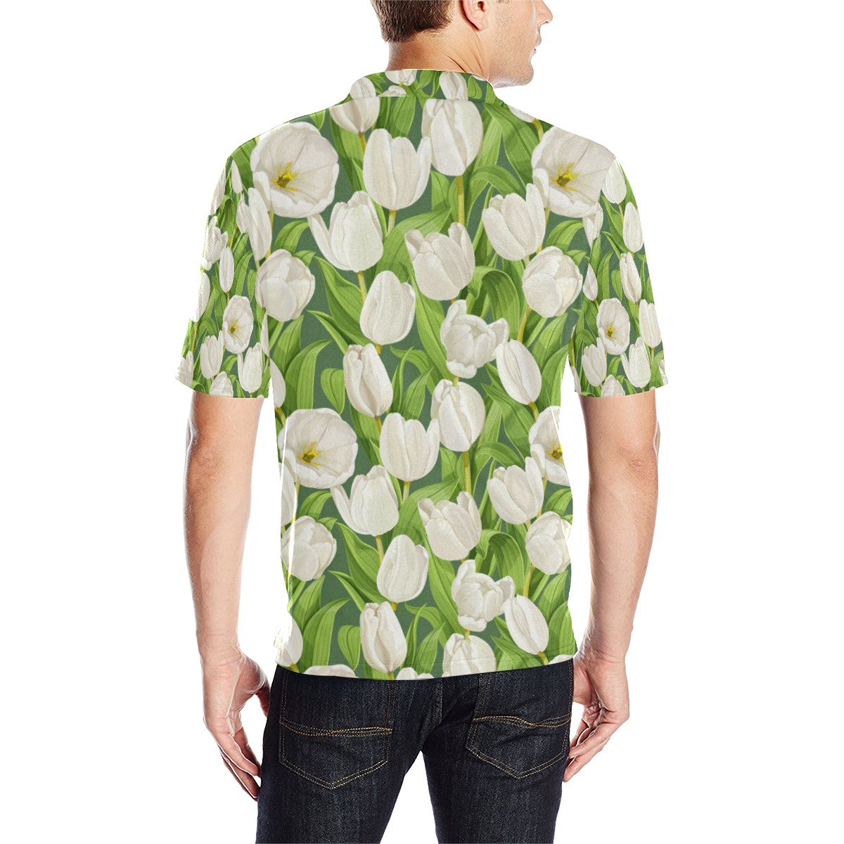 Tulip White Pattern Print Design TP05 Men Polo Shirt