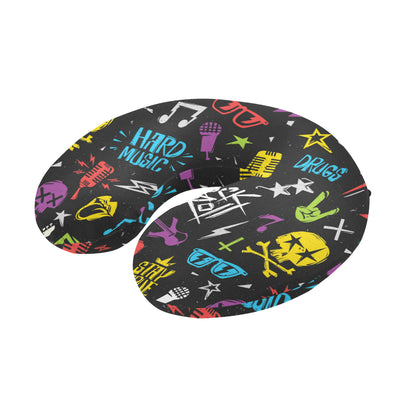 Rock and Roll Pattern Print Design A02 U-Shaped Travel Neck Pillow