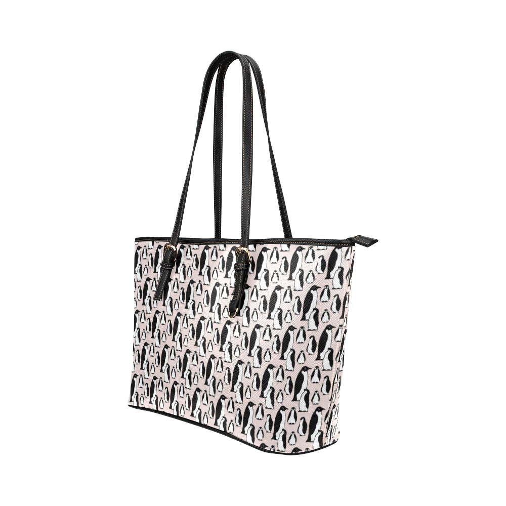 Penguin Themed Leather Tote Bag