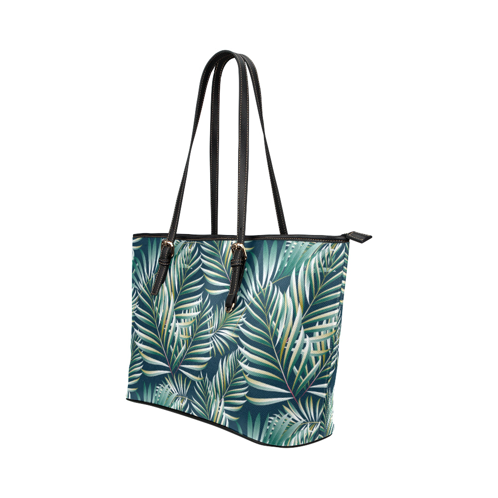 Sun Spot Tropical Palm Leaves hower Curtain Leather Tote Bag