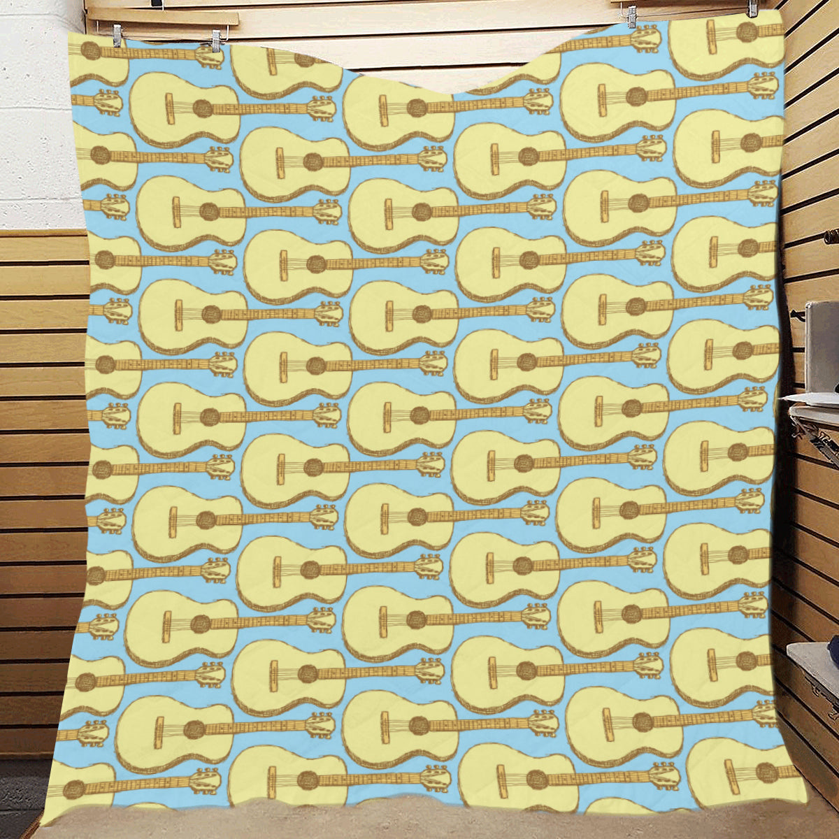 Acoustic Guitar Pattern Print Design 03 Premium Quilt