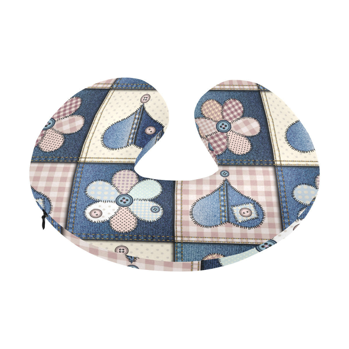 Patchwork Heart Flower Pattern Print Design 01 U-Shaped Travel Neck Pillow