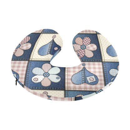 Patchwork Heart Flower Pattern Print Design 01 U-Shaped Travel Neck Pillow