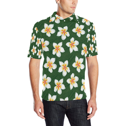 White Plumeria Pattern Print Design PM020 Men Polo Shirt