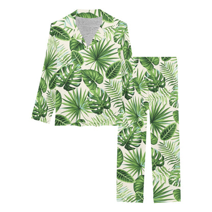 Palm Leaf Pattern Print Design A01 Women's Long Pajama Set