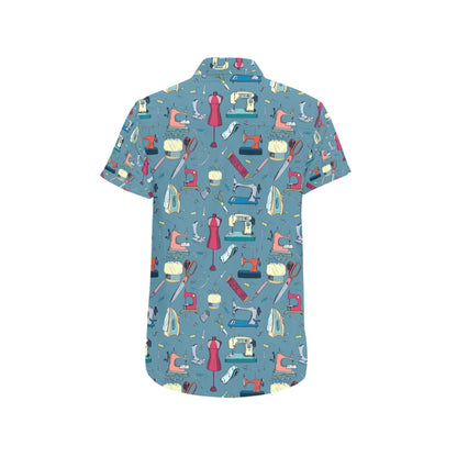 Sewing Equipment Print Design LKS301 Men Short Sleeve Button Up Shirt