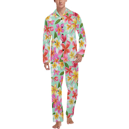 Plumeria Pattern Print Design PM014 Men's Long Pajama Set
