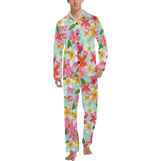 Plumeria Pattern Print Design PM014 Men's Long Pajama Set