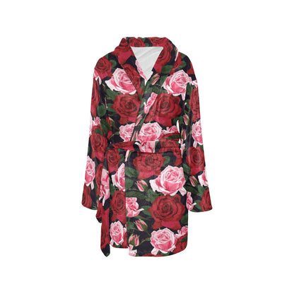 Rose Red Pink Pattern Print Design RO01 Women's Fleece Robe