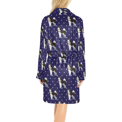 Alaskan Malamute Pattern Print Design 04 Women's Fleece Robe