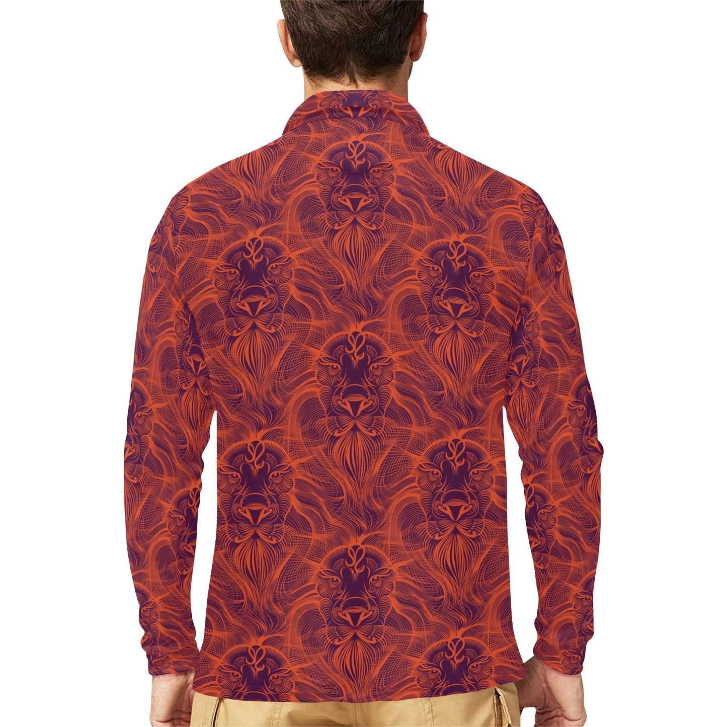 Leo Pattern Print Design 01 Long Sleeve Polo Shirt For Men's