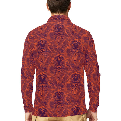 Leo Pattern Print Design 01 Long Sleeve Polo Shirt For Men's