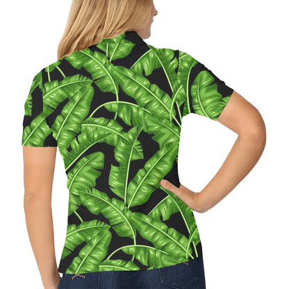 Banana Leaf Pattern Print Design BL01 Women's Polo Shirt