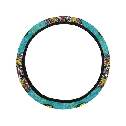Tattoo Tiger Head Print Design LKS304 Steering Wheel Cover with Elastic Edge