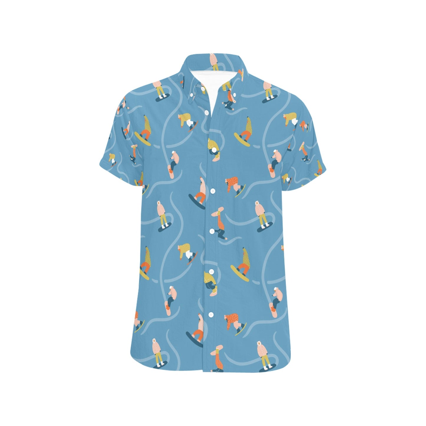 Snowboard Print Design LKS303 Men Short Sleeve Button Up Shirt