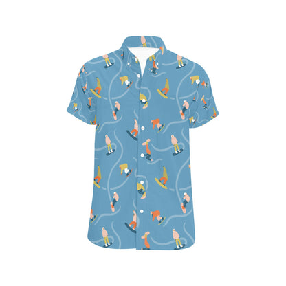 Snowboard Print Design LKS303 Men Short Sleeve Button Up Shirt
