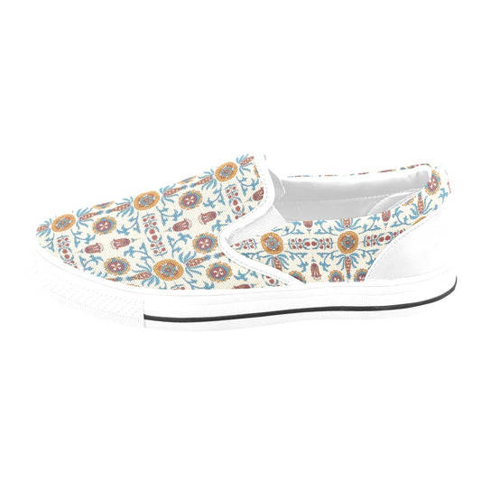 Suzani Print Design LKS301 White Slip Ons Canvas Women's Shoes