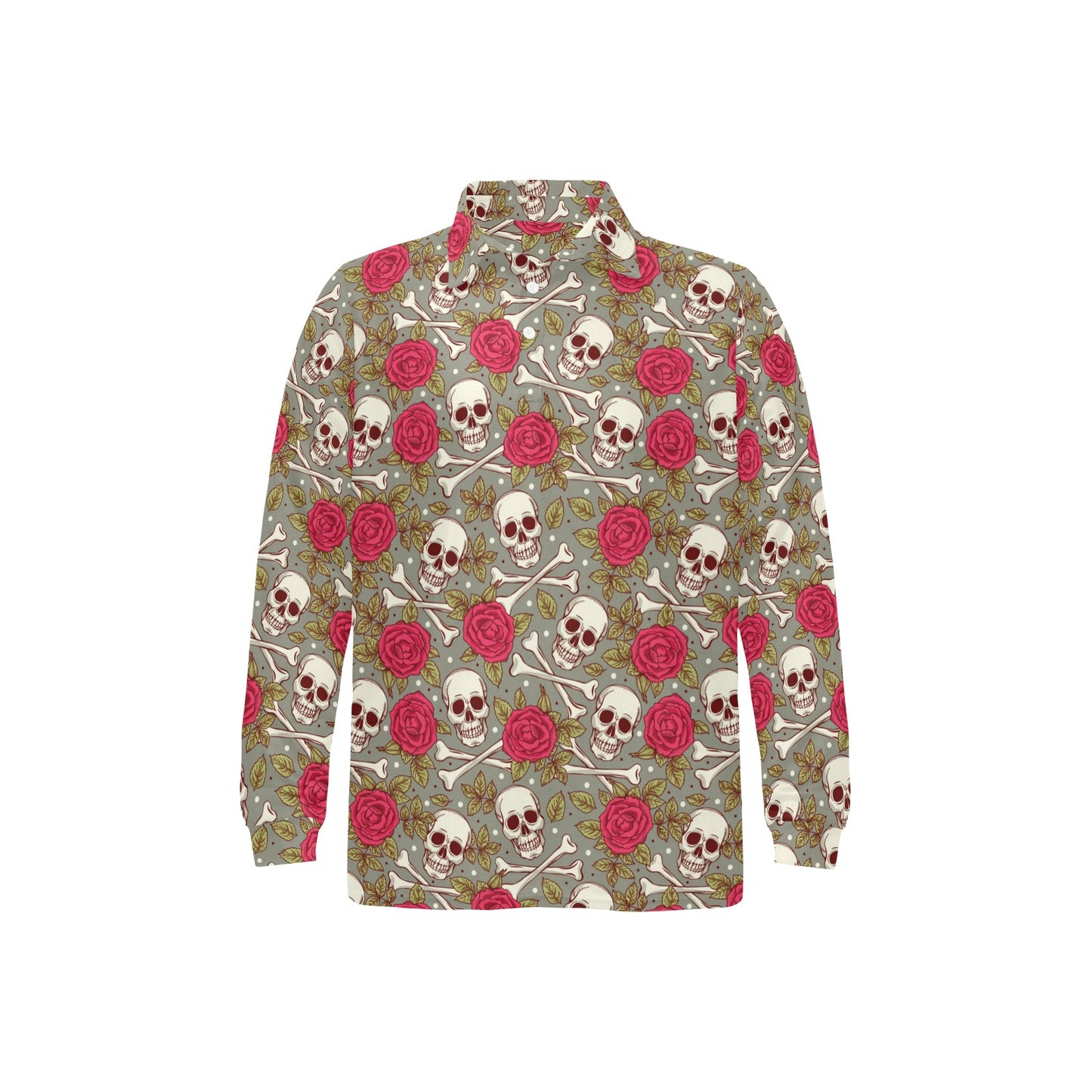 Skull Bone Rose Print Design LKS303 Long Sleeve Polo Shirt For Men's