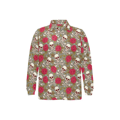 Skull Bone Rose Print Design LKS303 Long Sleeve Polo Shirt For Men's