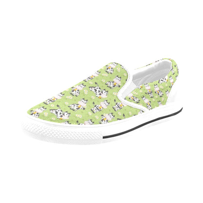 Cattle Print Design LKS401 White Slip Ons Canvas Women's Shoes