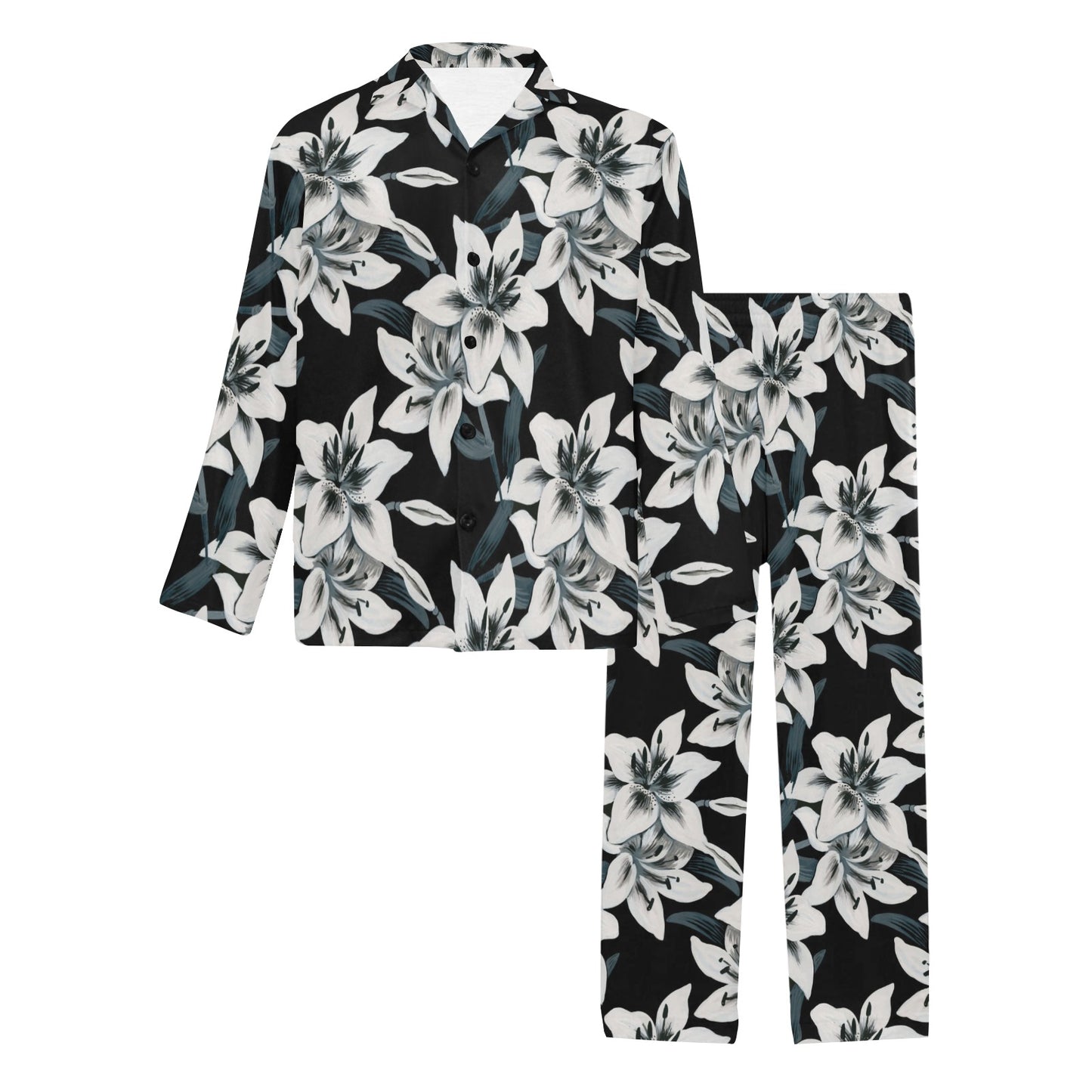 Lily Pattern Print Design 03 Men's Long Pajama Set