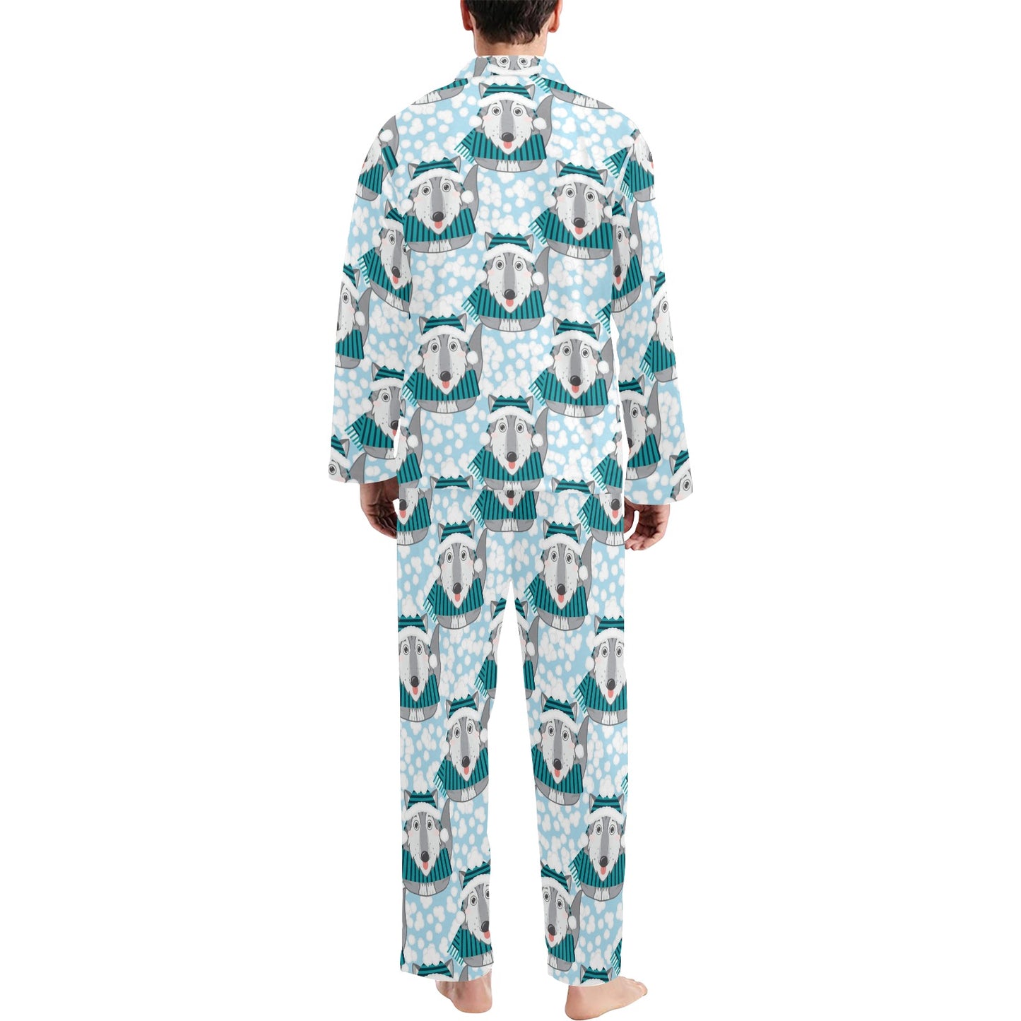 Alaskan Malamute Pattern Print Design 01 Men's Long Pajama Set