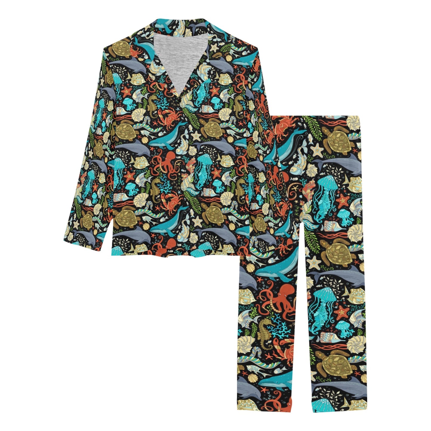 Underwater Animal Print Design LKS301 Women's Long Pajama Set