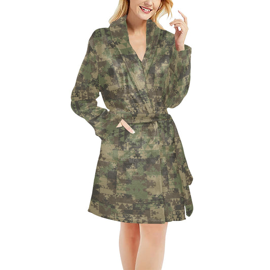 Camouflage Aztec Green Army Print Women's Fleece Robe