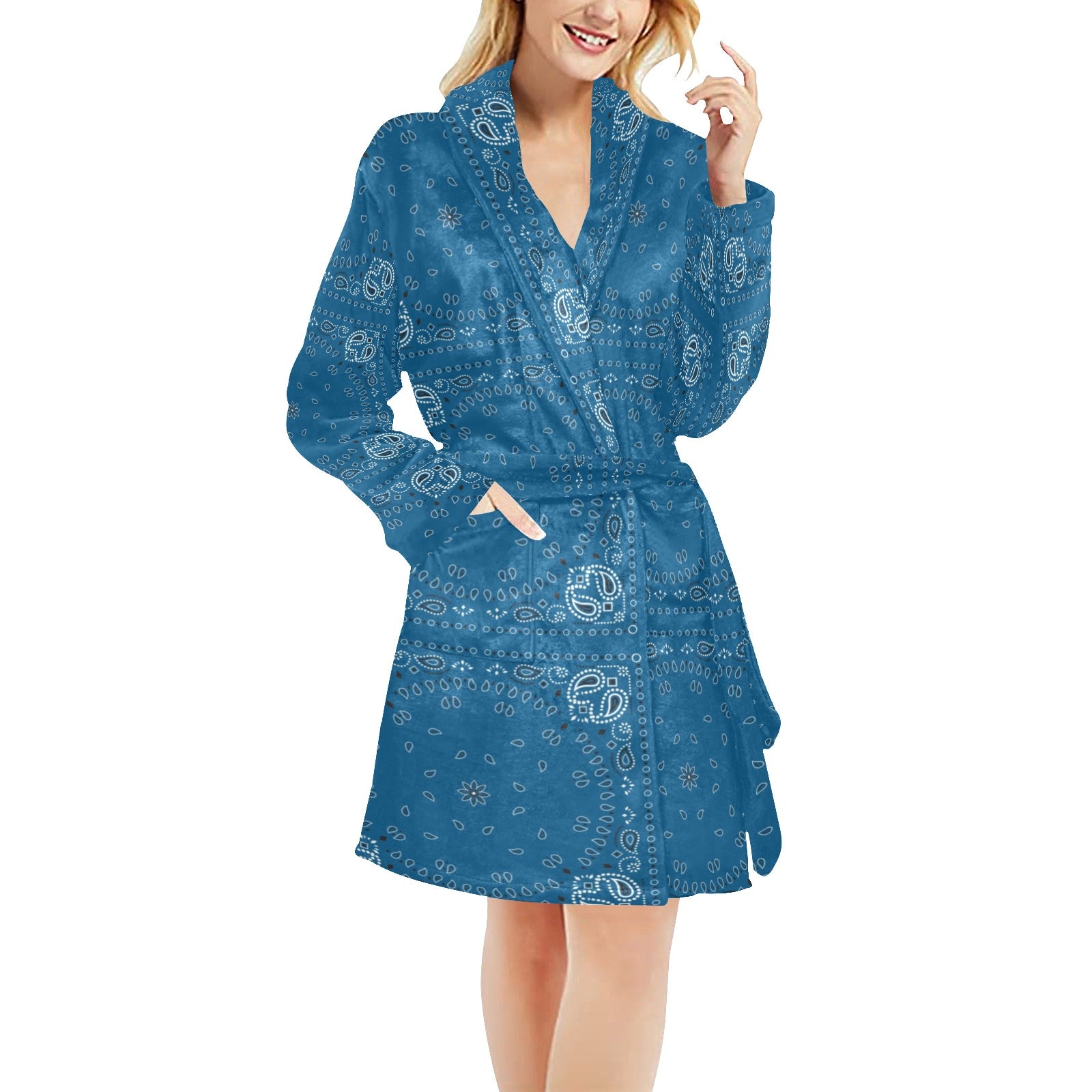 Bandana Blue Print Design LKS301 Women's Fleece Robe