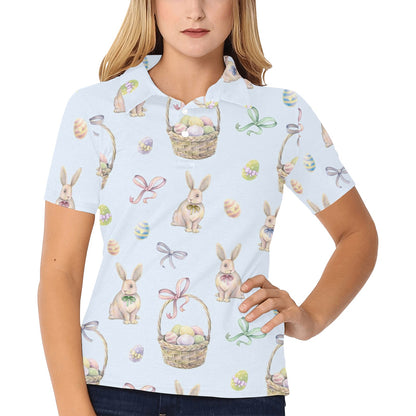 Rabbit Easter Eggs Pattern Print Design 03 Women's Polo Shirt