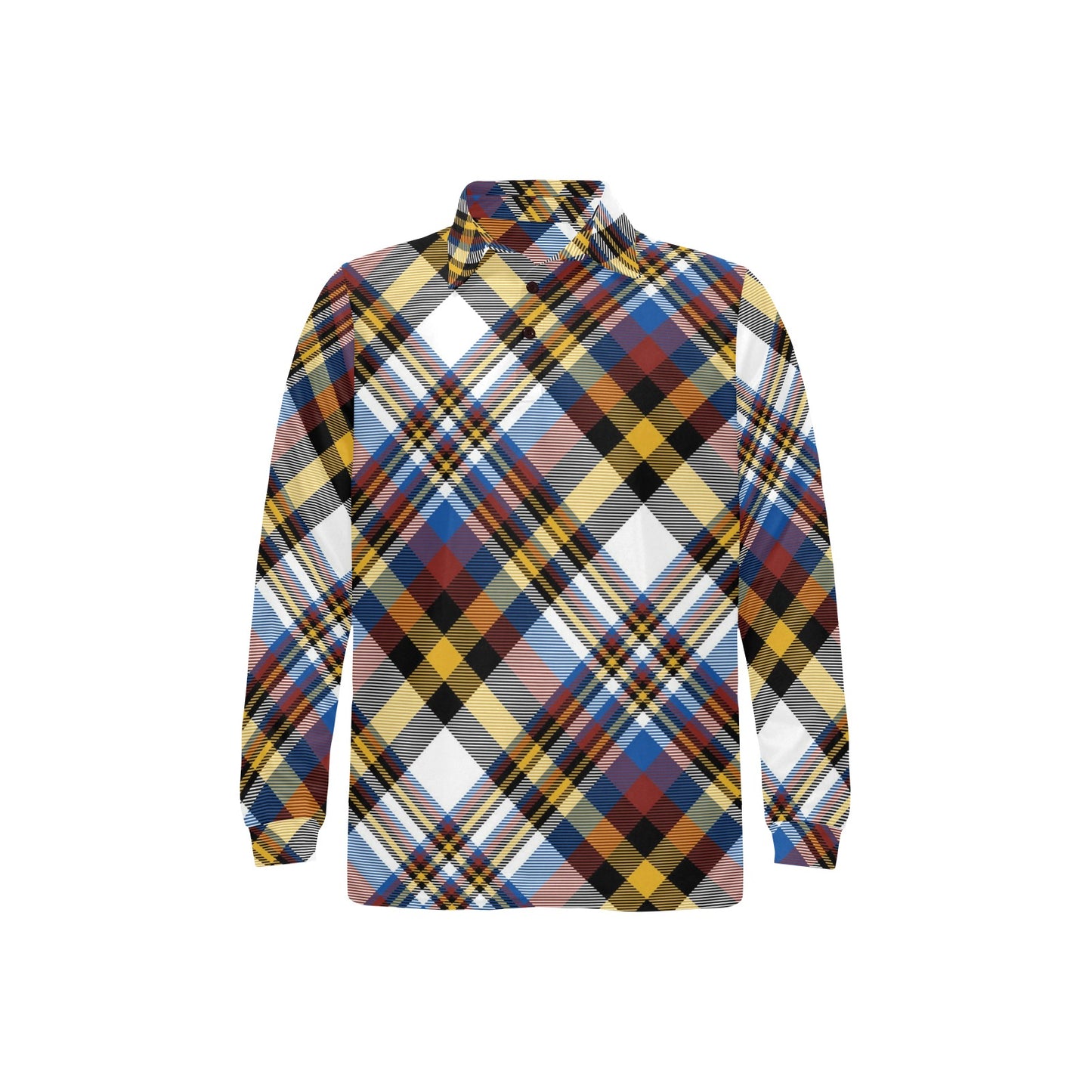Madras Pattern Print Design 01 Long Sleeve Polo Shirt For Men's