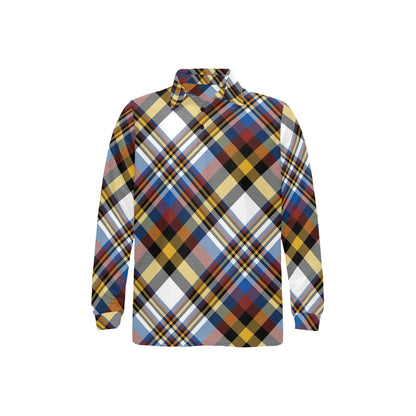 Madras Pattern Print Design 01 Long Sleeve Polo Shirt For Men's