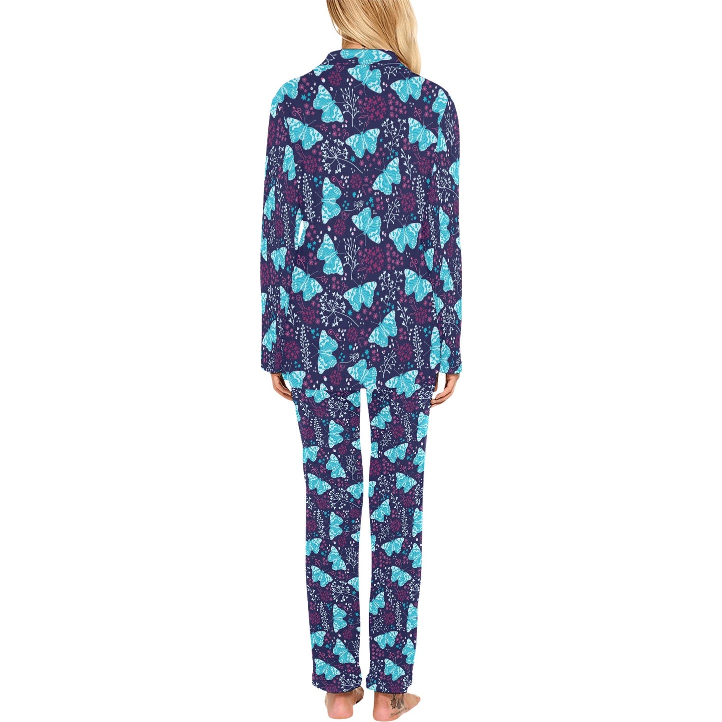 Butterfly Pattern Print Design 011 Women's Long Pajama Set