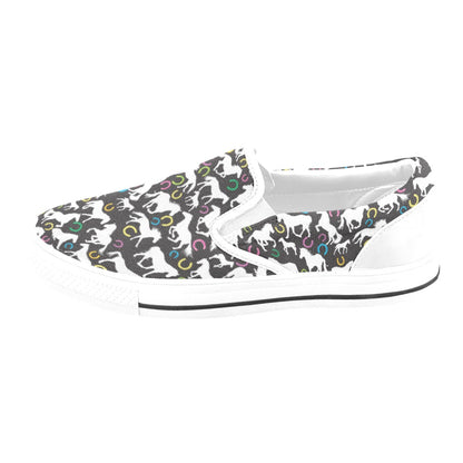 Horse Hoof Colorful Print Design LKS301 White Slip Ons Canvas Women's Shoes