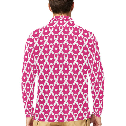 Breast cancer Pattern Print Design 05 Long Sleeve Polo Shirt For Men's