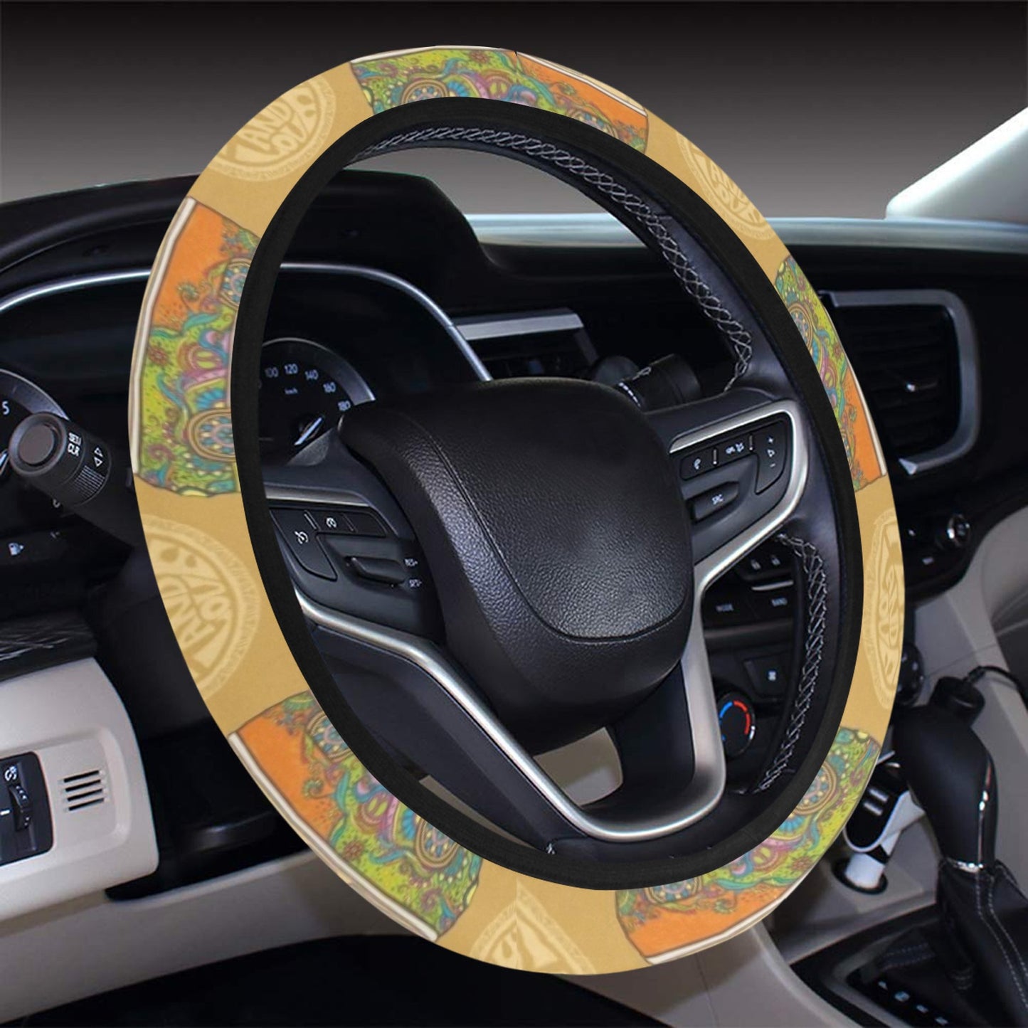 Hippie Van Print Design LKS304 Steering Wheel Cover with Elastic Edge